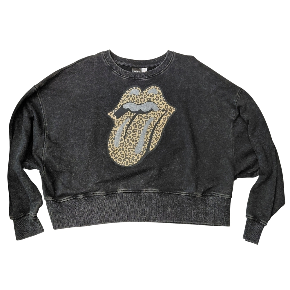the Rolling Stones Black Crewneck Sweatshirt with Branded Neck Tag